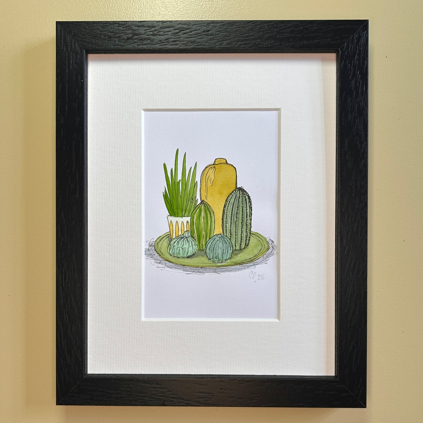 Green & Ochre Arrangement | A6 mini painting
