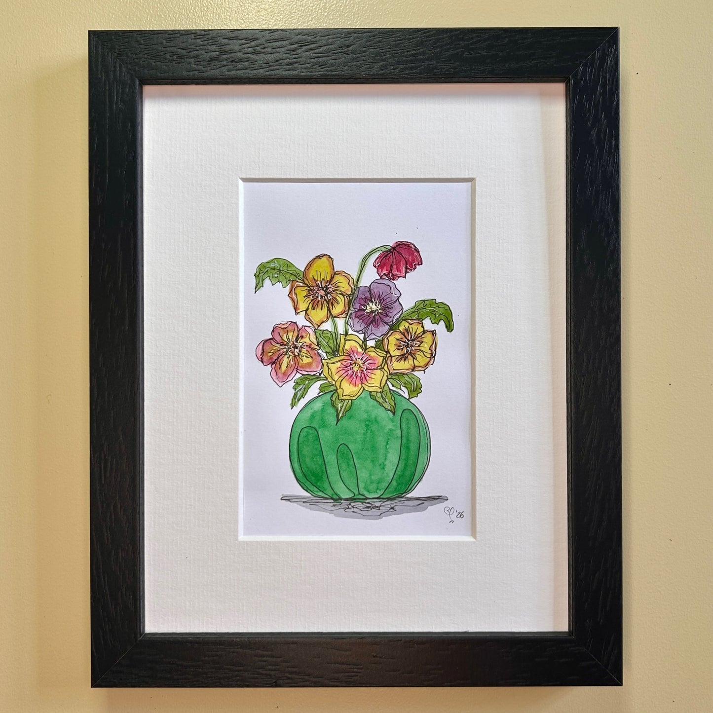 Hellebores in an Emerald Vase | A6 mini painting