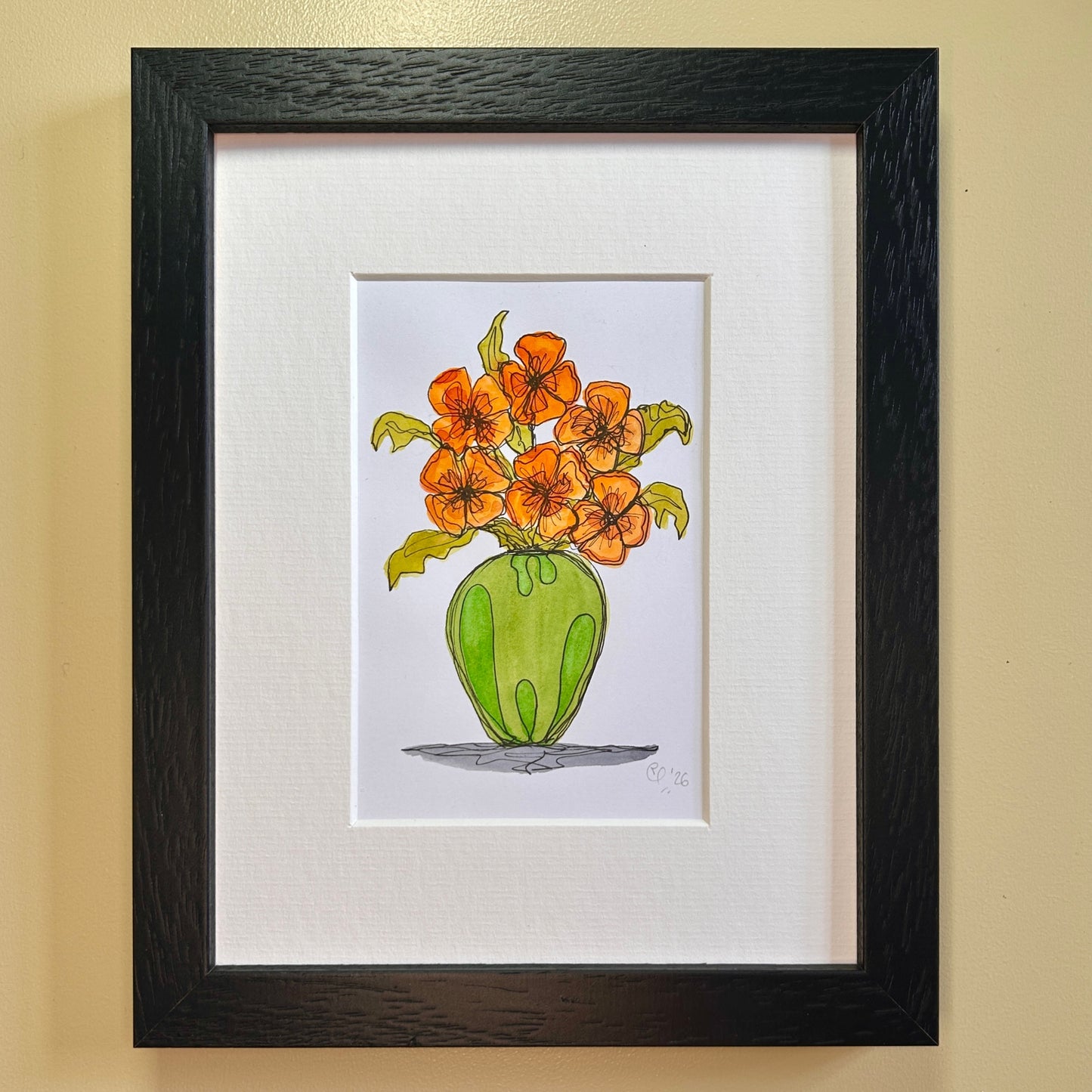 Poppies in a Green Vase | A6 mini painting