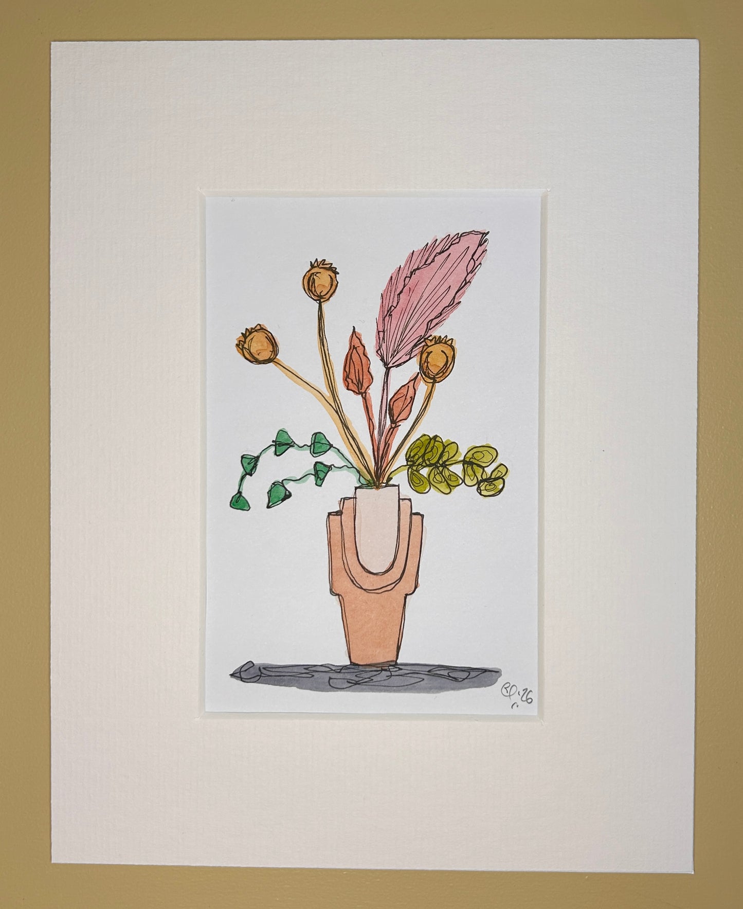 Arrangement in a Peach Vase | A6 mini painting