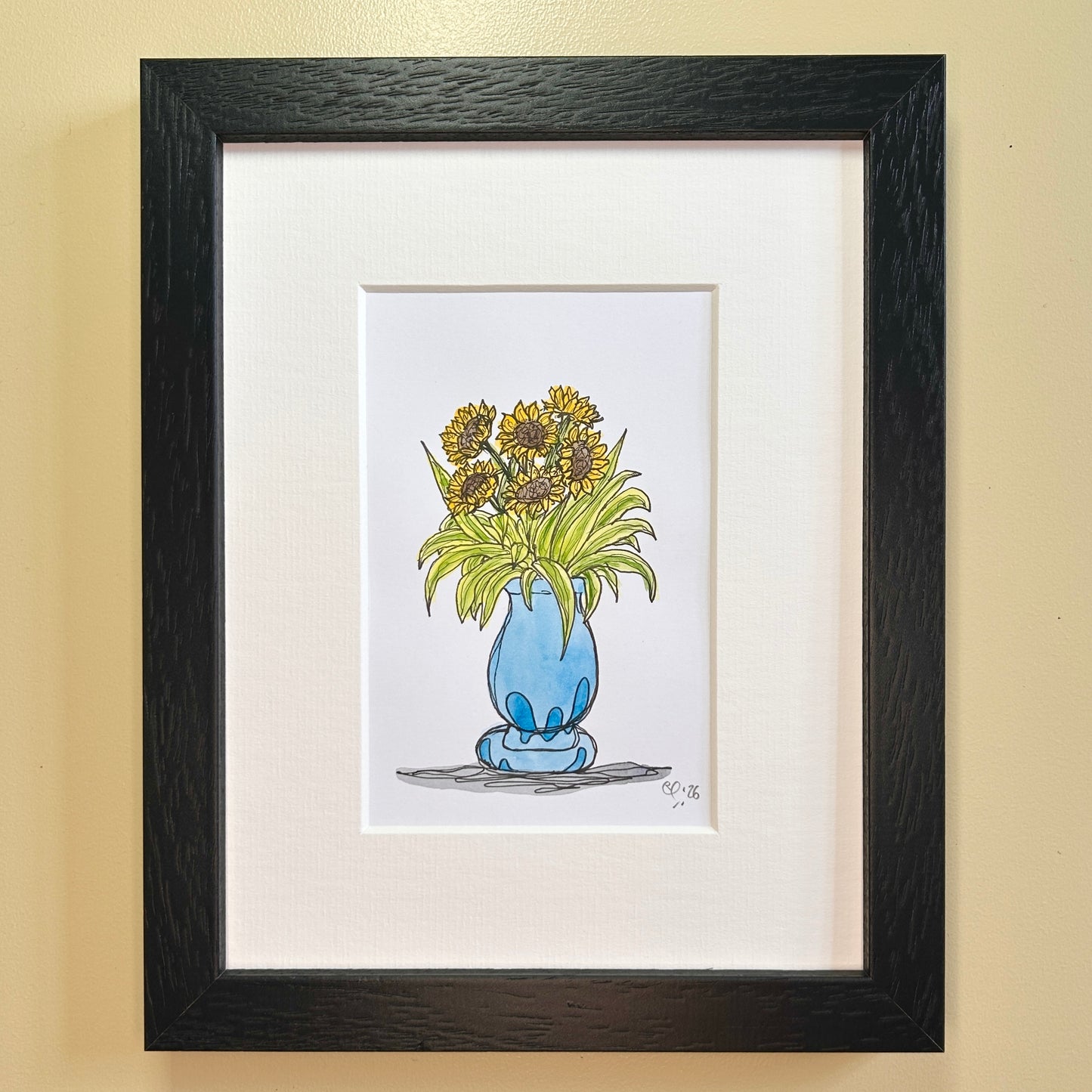 Sunflowers & Stripy Leaves #2 | A6 mini painting