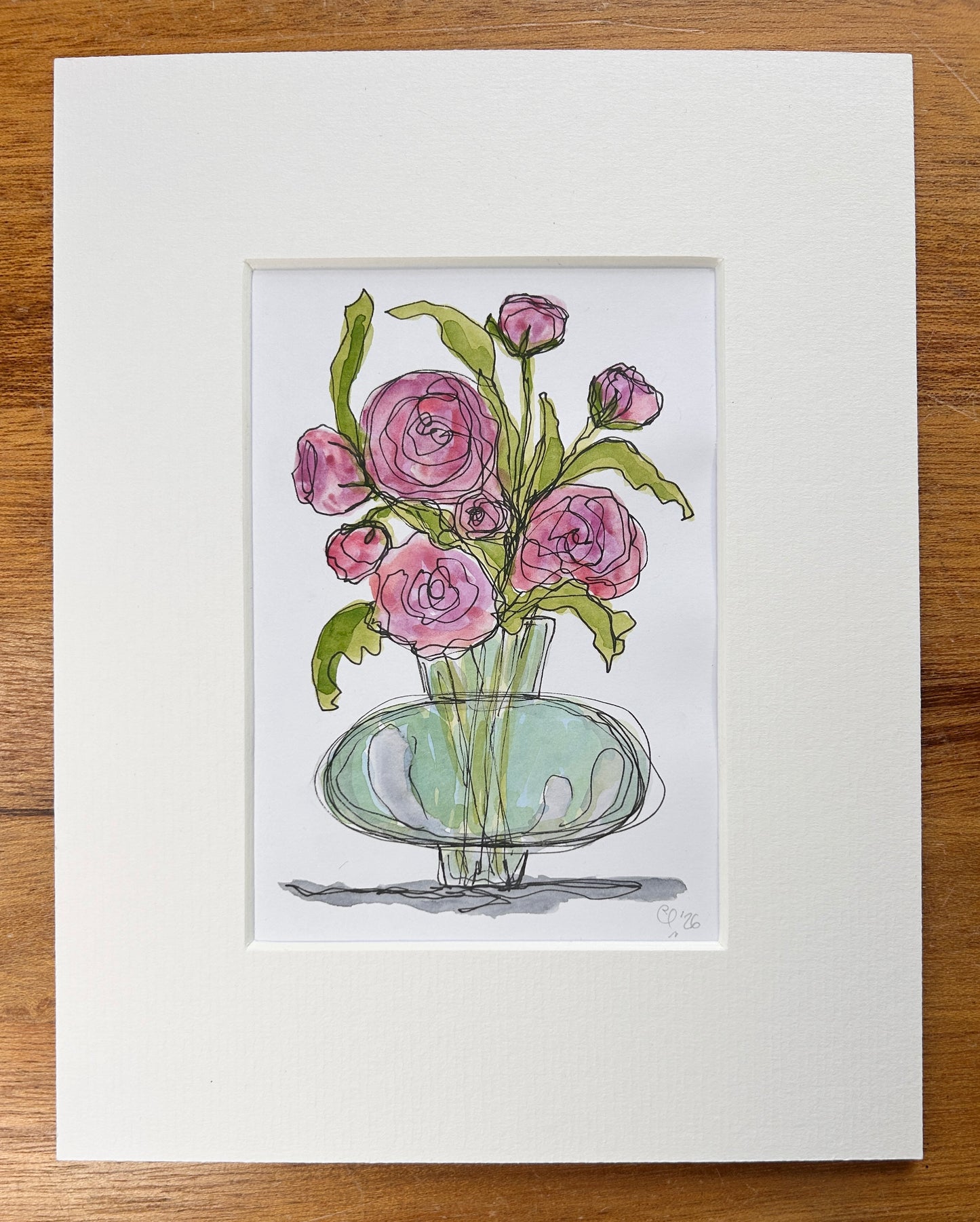 Ranunculus in a Glass Vase | A6 mini painting