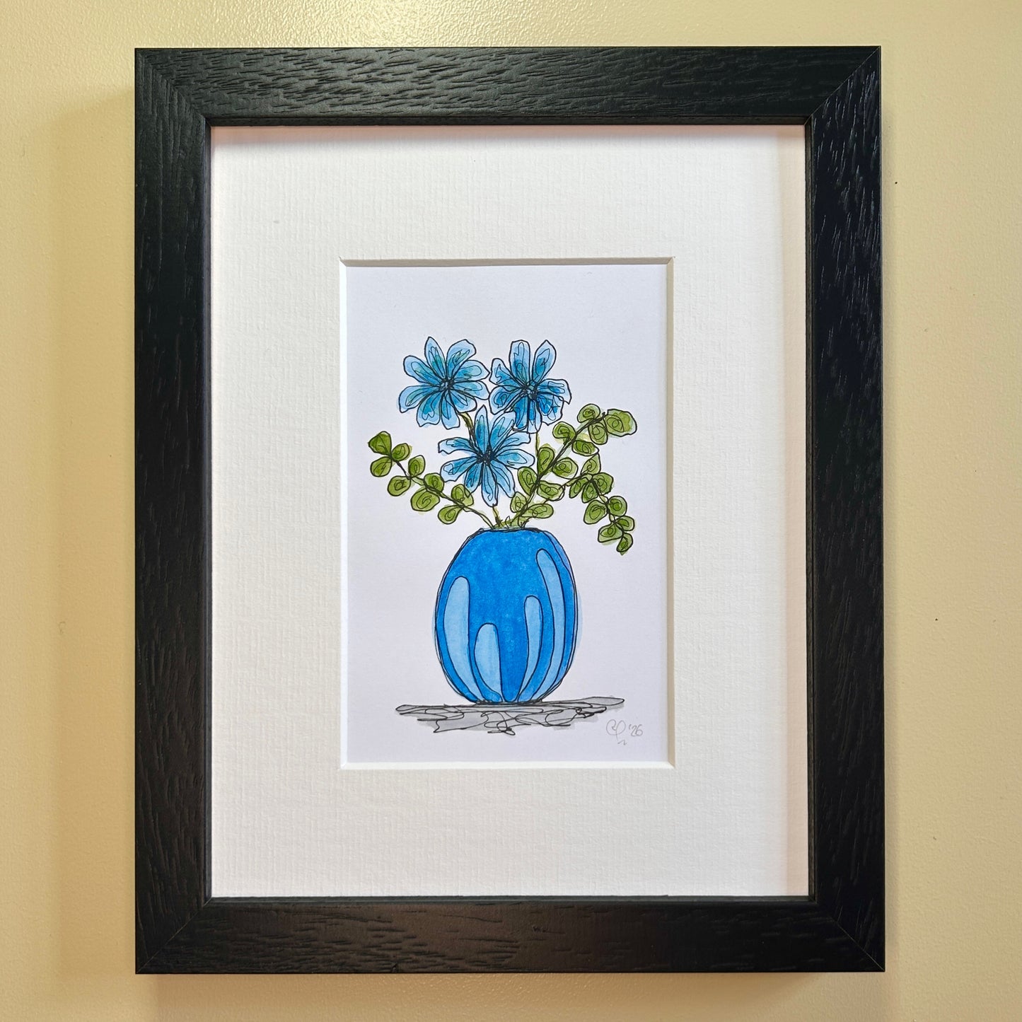Blue Flowers in a Blue Vase | A6 mini painting