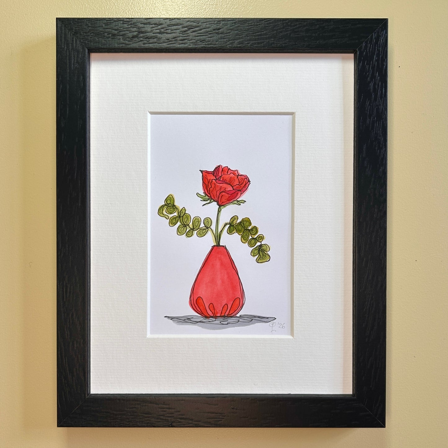 Rose in a Red Vase | A6 mini painting