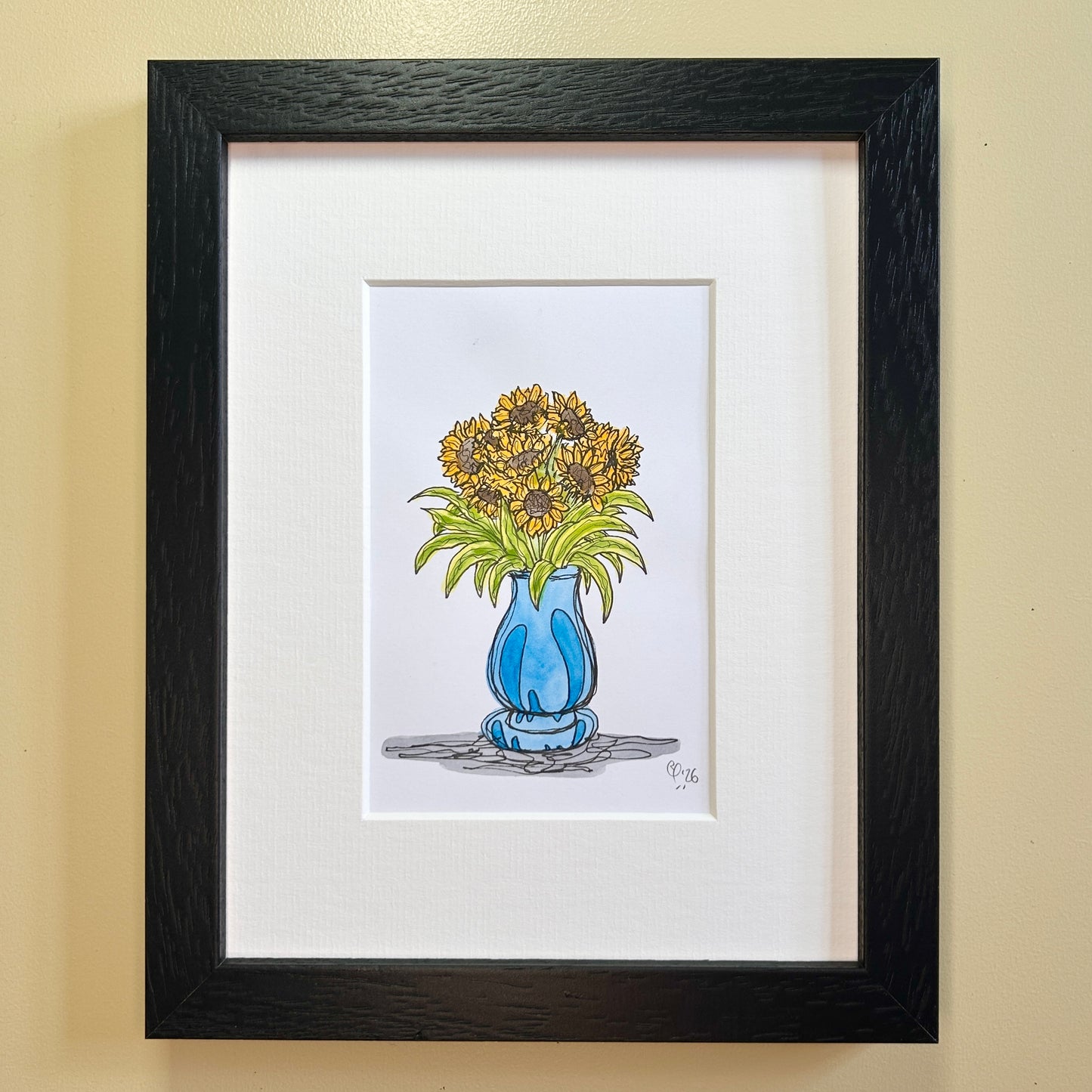 Sunflowers & Stripy Leaves #3 | A6 mini painting