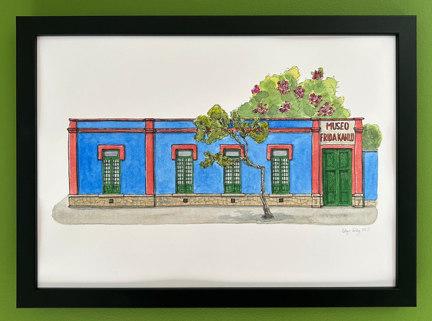 Original A4 watercolour and ink pen painting of Museo Frida Kahlo in Mexico City