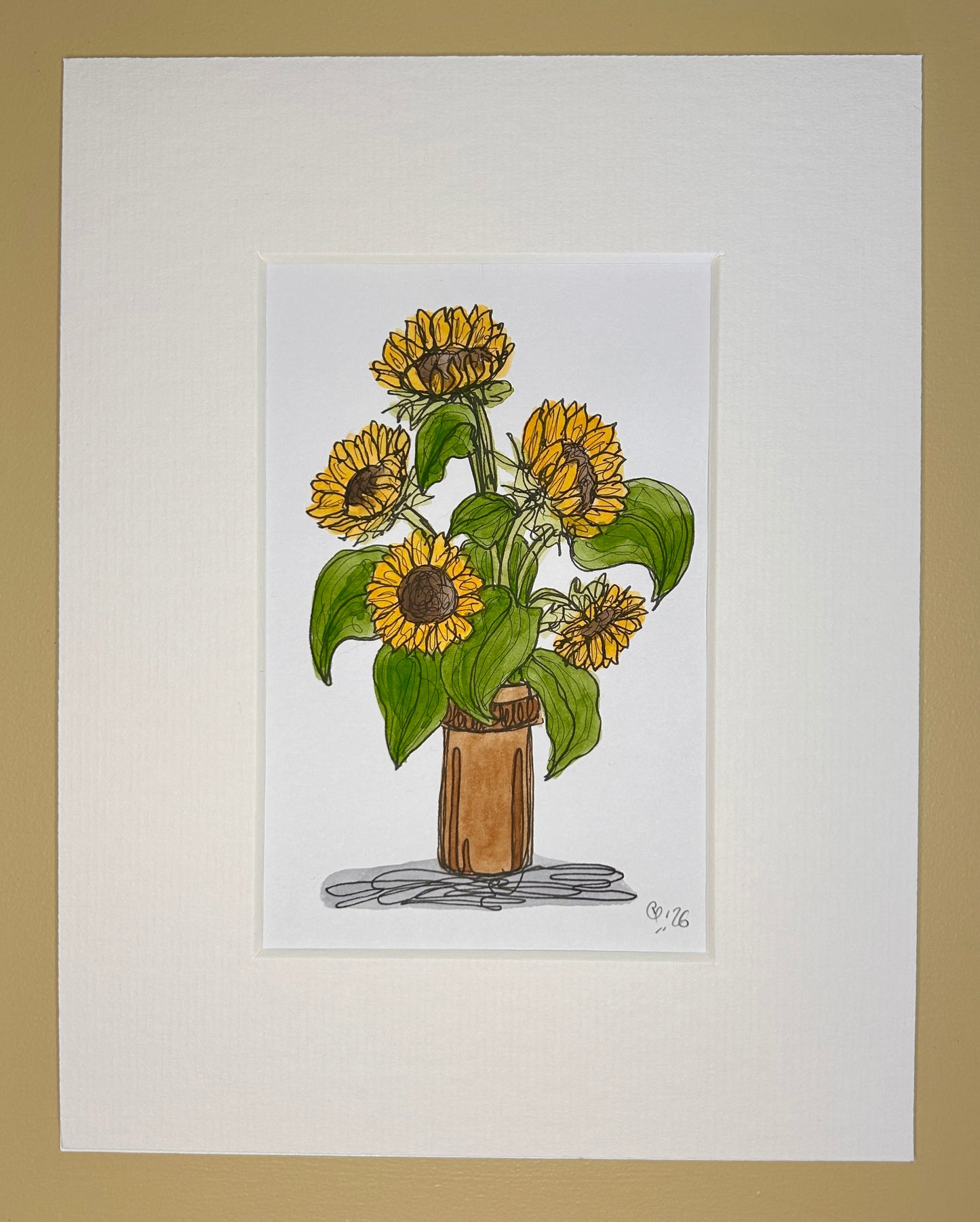 Sunflowers in an Earthenware Vase | A6 mini painting