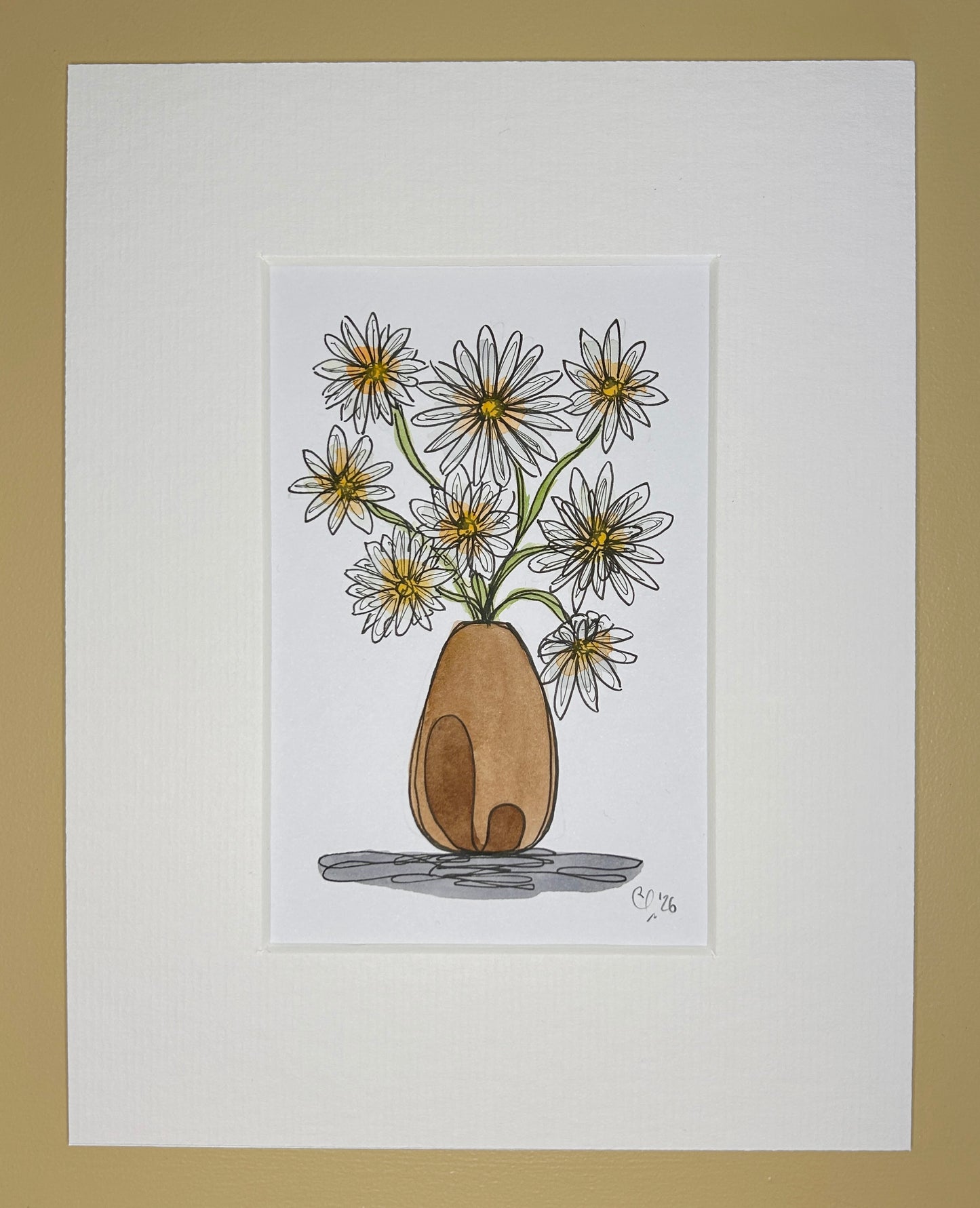 Daisies in a Wooden Vase | A6 mini painting