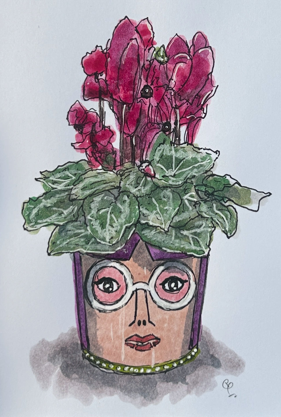 Cyclamen & Purple Hair | A6 mini painting