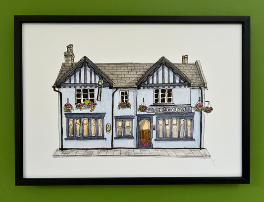 A4 print of The Three Cups on Newnham Street, Bedford