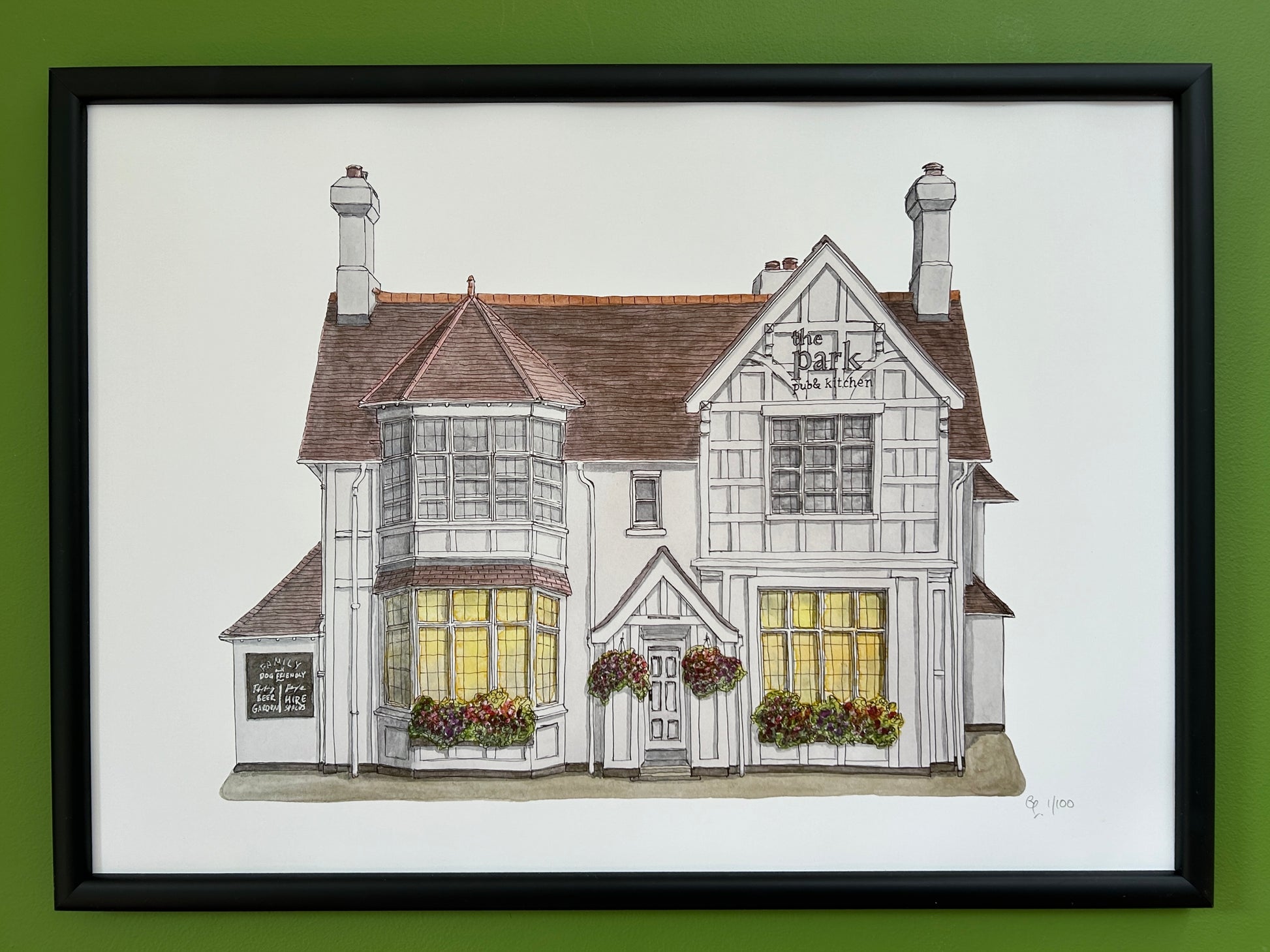 A4 print of The Park pub & kitchen on Kimbolton Road, Bedford