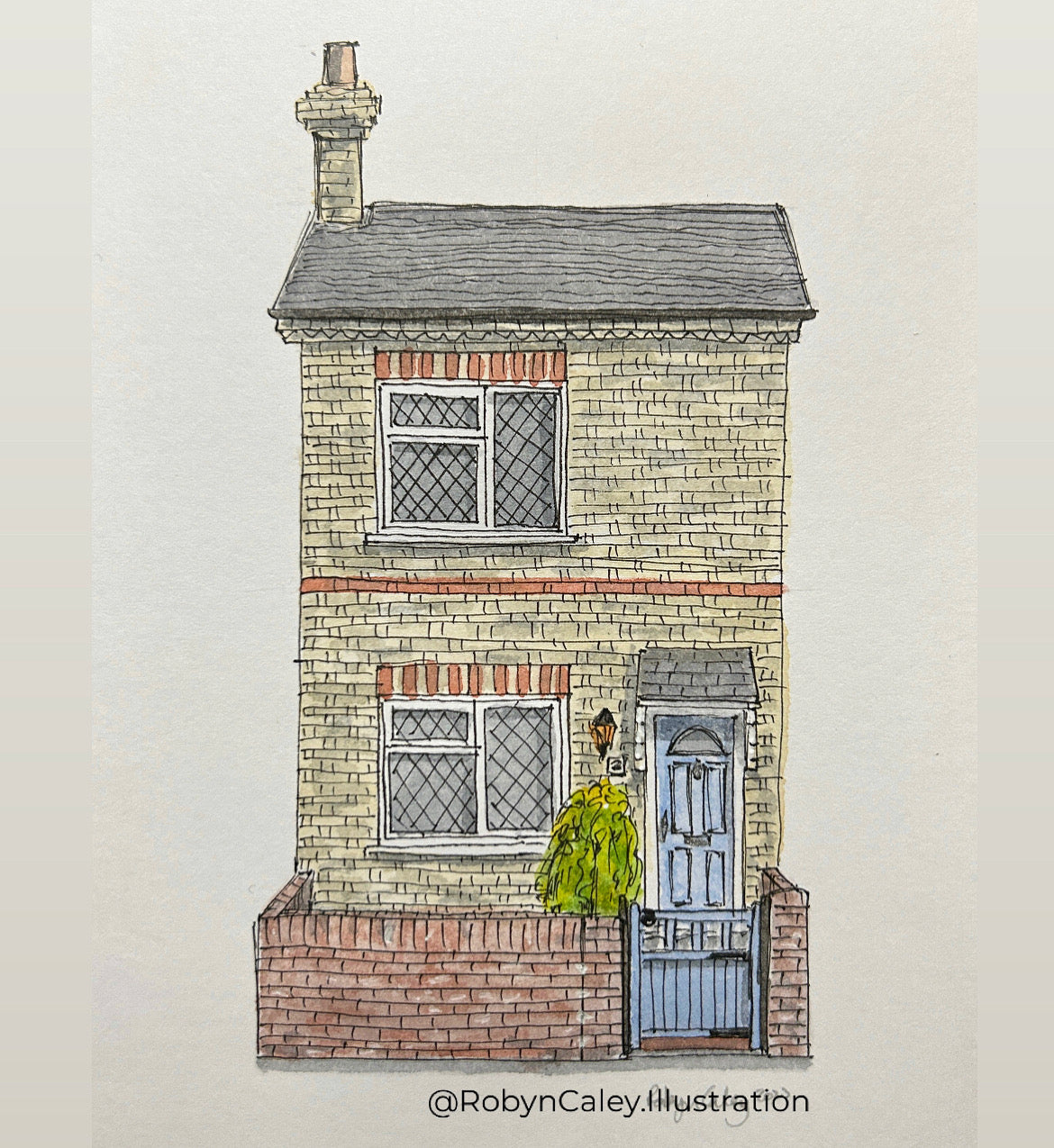 A6 mini original watercolour and ink pen illustration of a home in the Black Tom area of Bedford