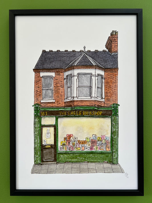 A4 print of The Eagle Bookshop in its previous location of Castle Road, Bedford