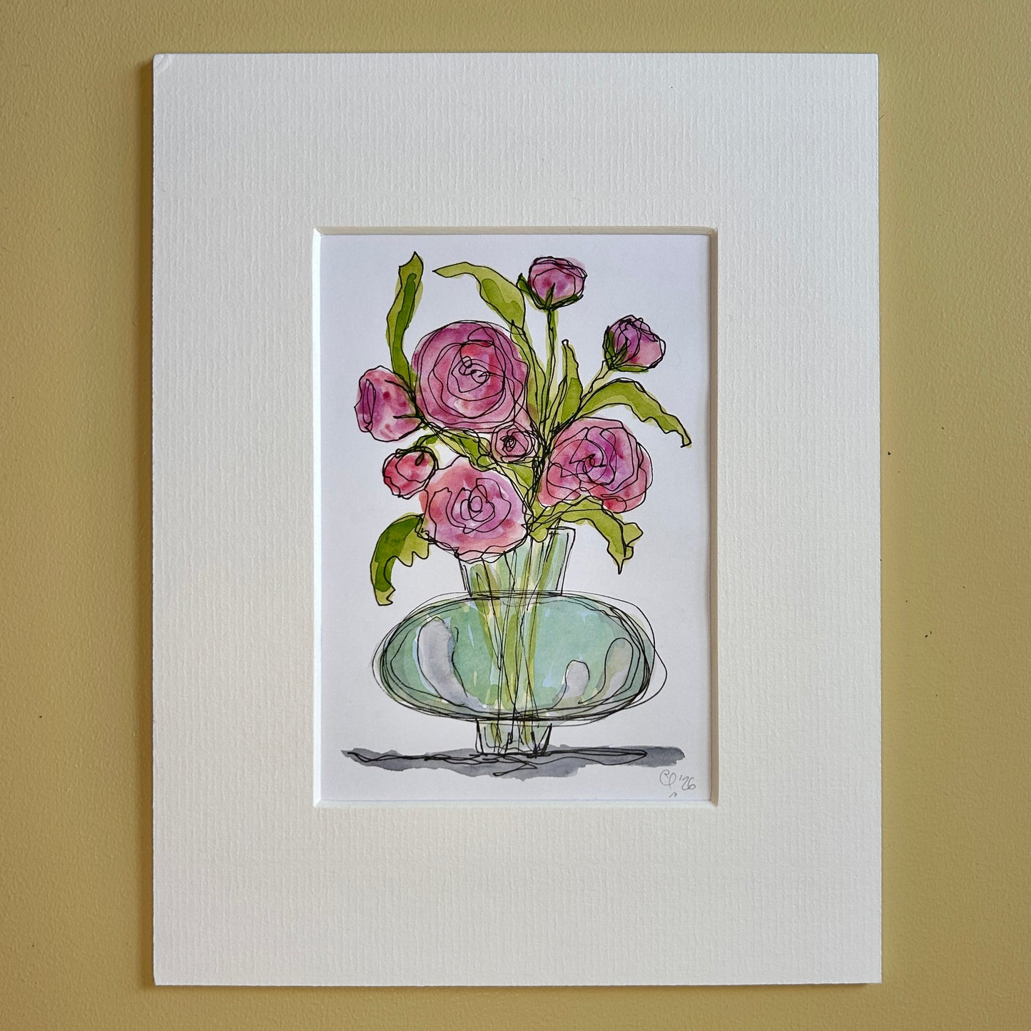 Ranunculus in a Glass Vase | A6 mini painting