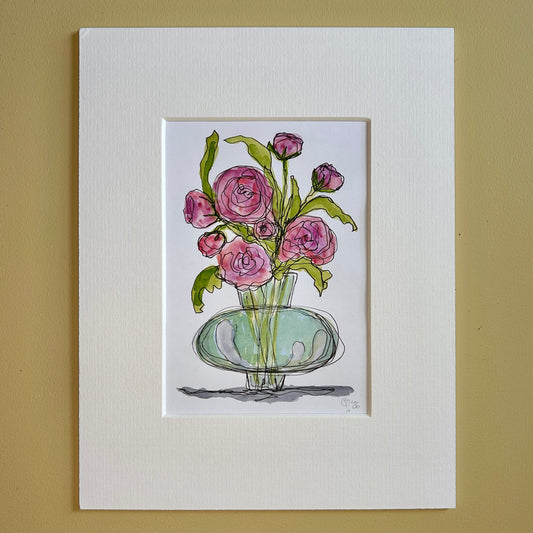 Ranunculus in a Glass Vase | A6 mini painting