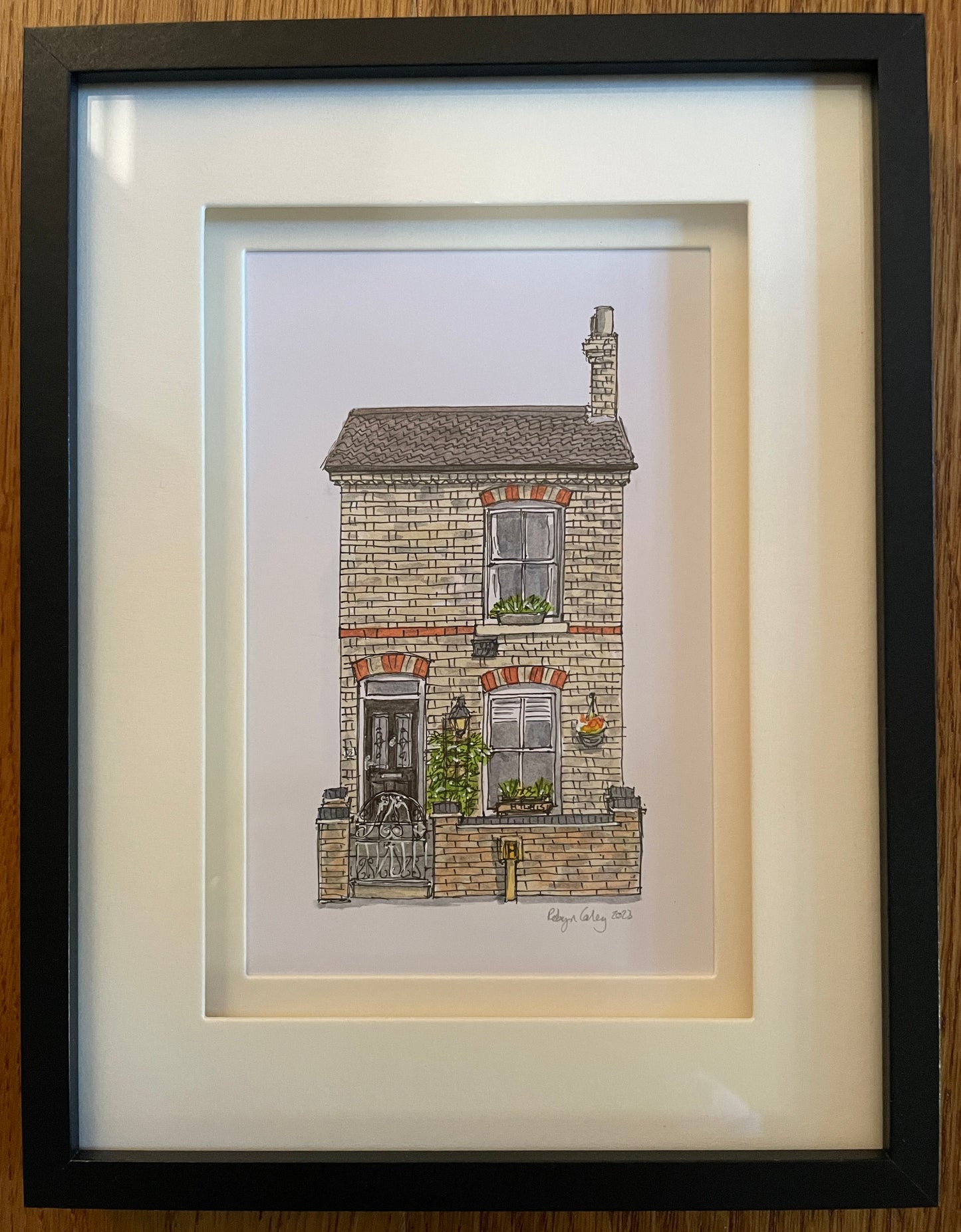 A6 mini original watercolour and ink pen illustration of a home in the Black Tom area of Bedford