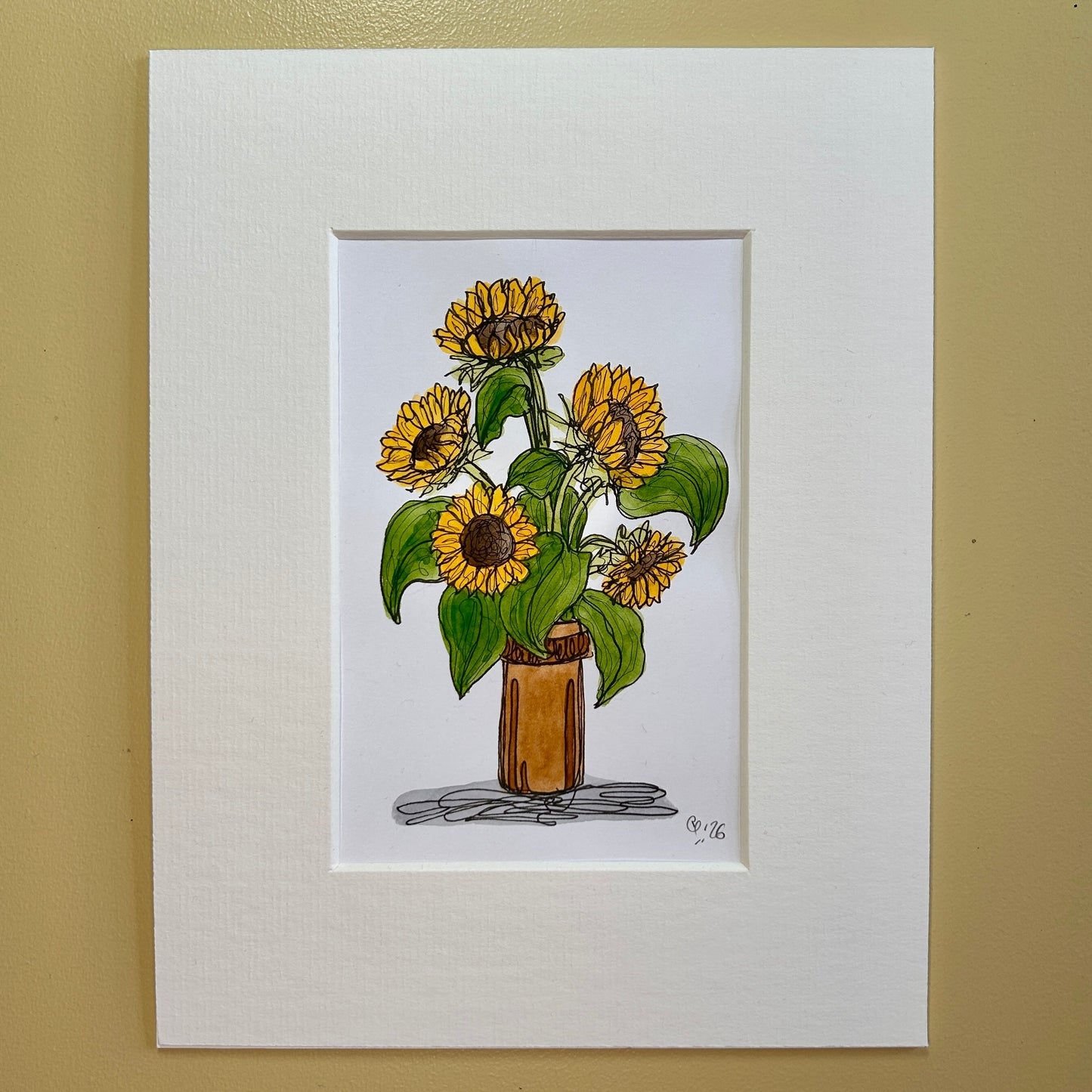 Sunflowers in an Earthenware Vase | A6 mini painting