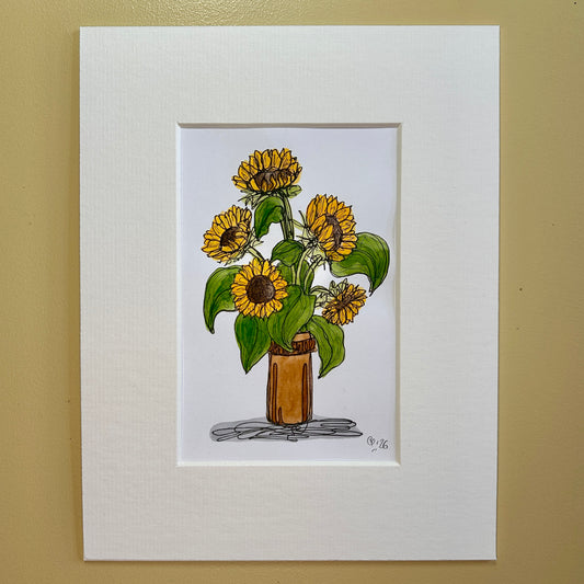 Sunflowers in an Earthenware Vase | A6 mini painting