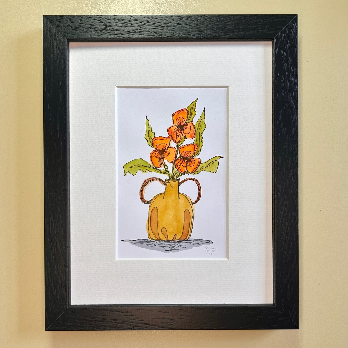 Orange Flowers in an Ochre Pot | A6 mini painting