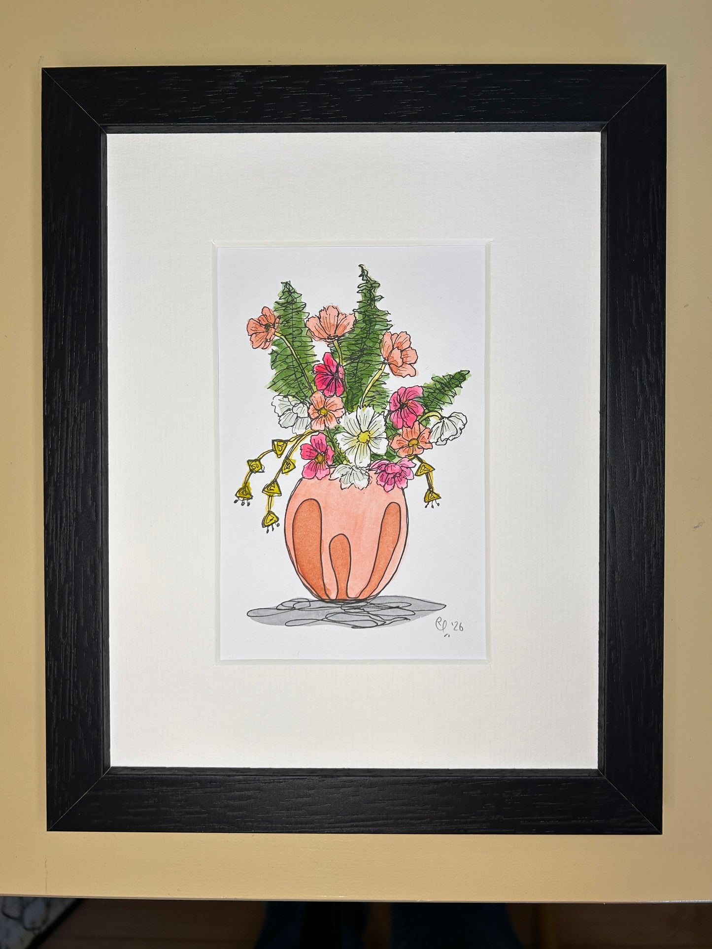 Mixed Bouquet in a Peach Vase | A6 mini painting