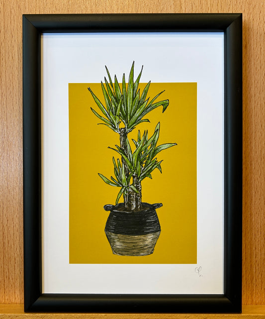 A5 print of a yucca plant on a vibrant yellow background 