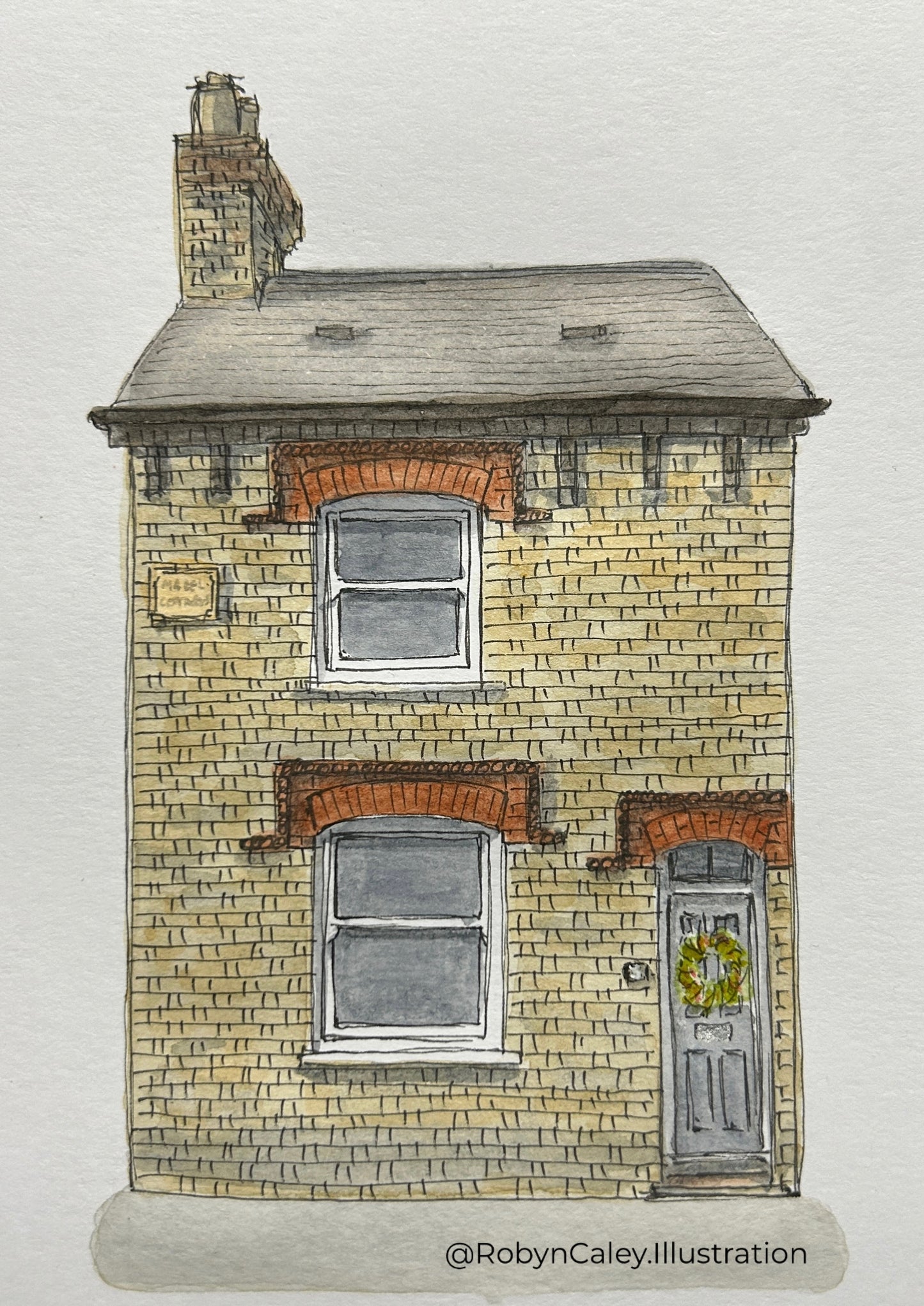 A6 mini original watercolour and ink pen illustration of a home in the Black Tom area of Bedford