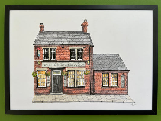 Original A4 watercolour and ink pen illustration of The Foresters Arms on Union Street, Bedford