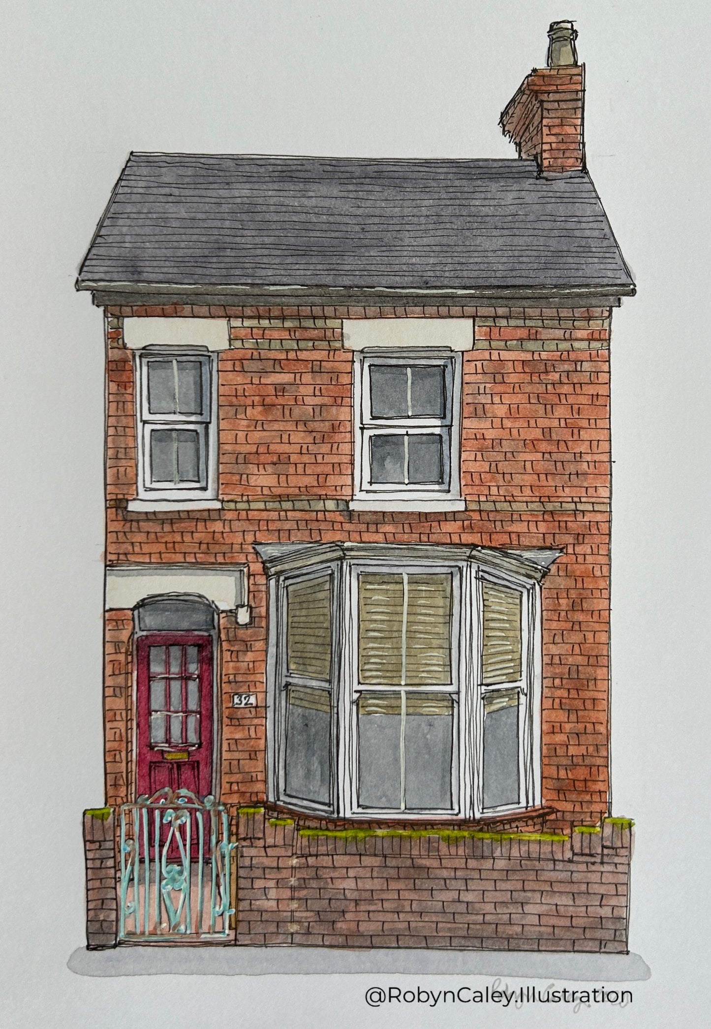 A6 mini original watercolour and ink pen illustration of a lovely Bedford home