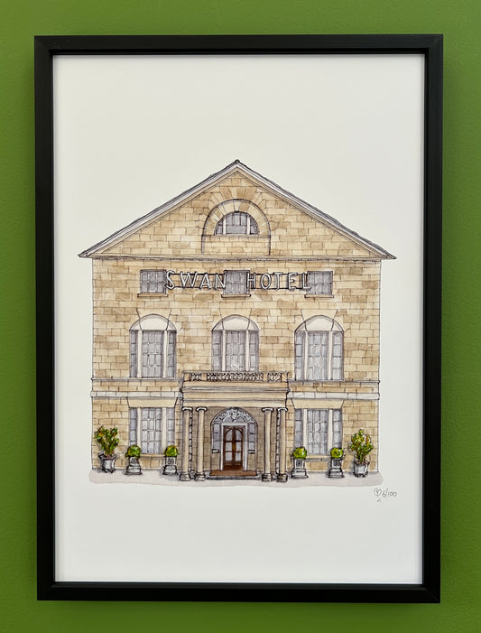 A4 print of The Swan Hotel on the corner of High Street and The Embankment, Bedford