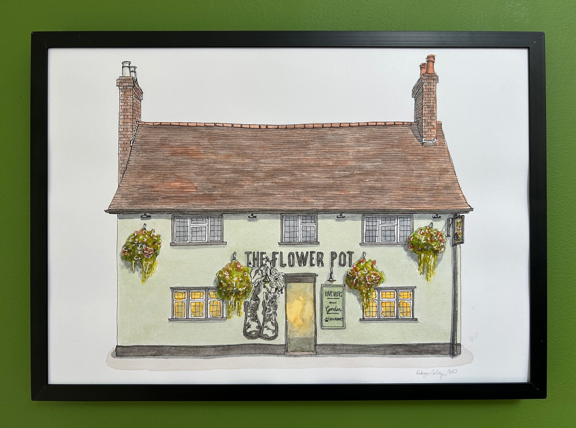 Original A4 watercolour and ink pen illustration of The Flower Pot, Bedford