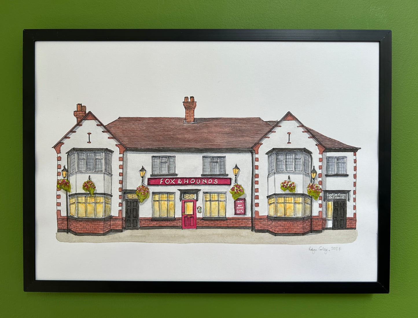 Original A4 watercolour and ink pen illustration of the now closed down Fox & Hounds on Goldington Road, Bedford