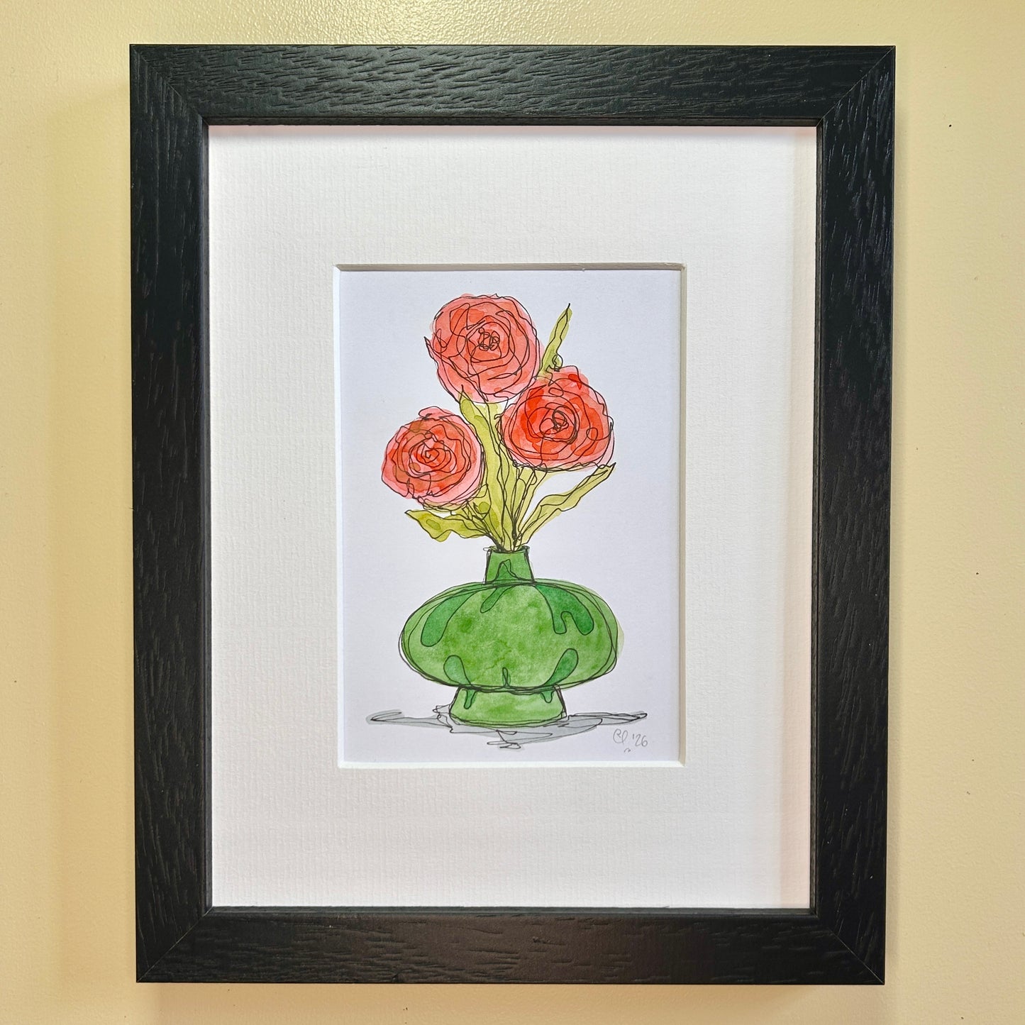 Roses in an Emerald Vase | A6 mini painting