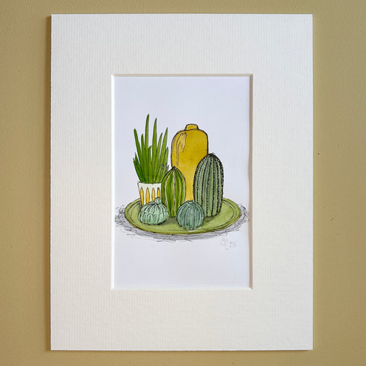 Green & Ochre Arrangement | A6 mini painting