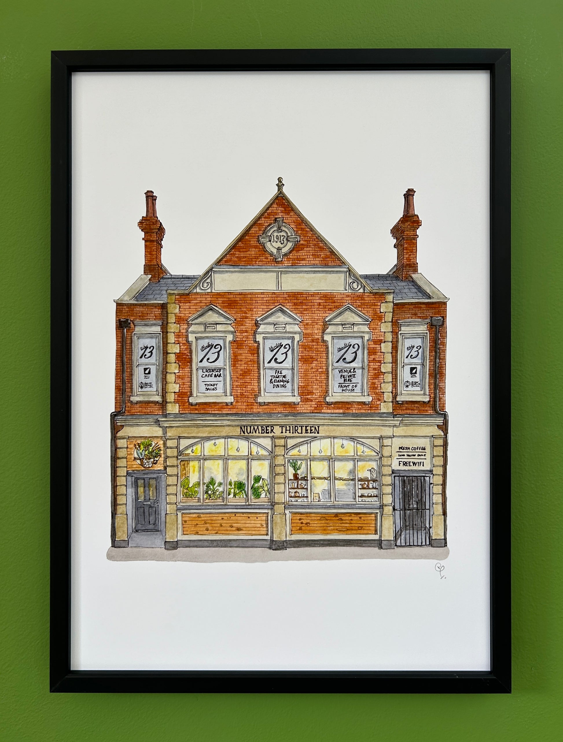 A4 print of Green Earth Cafe at number 13 St Paul's Square, Bedford