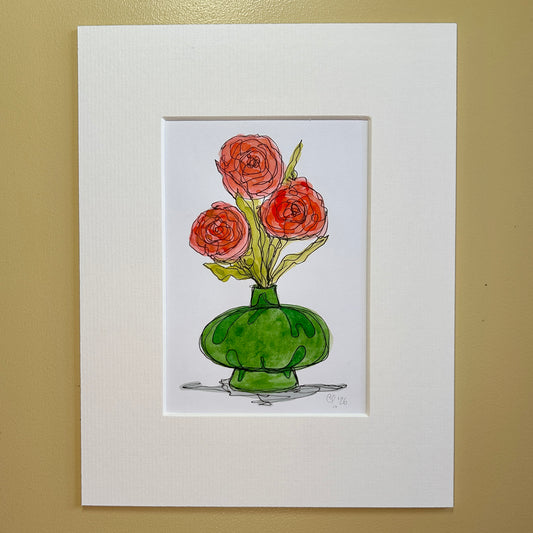 Roses in an Emerald Vase | A6 mini painting