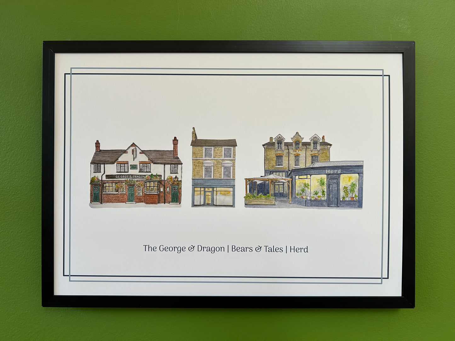 A4 Pub Crawl print of The George & Dragon, Bears & Tales and Herd, Bedford