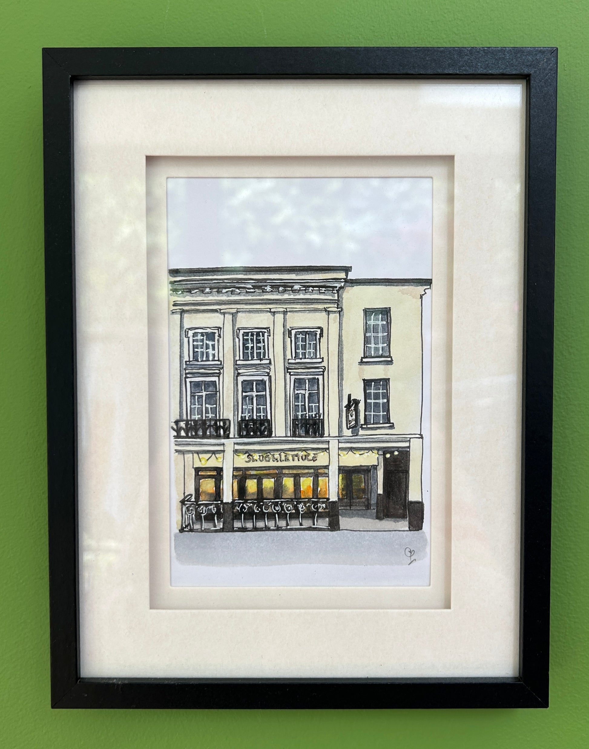 Original A6 mini orignal watercolour and ink pen illustation of The Slug & Lettuce on High Street, Bedford