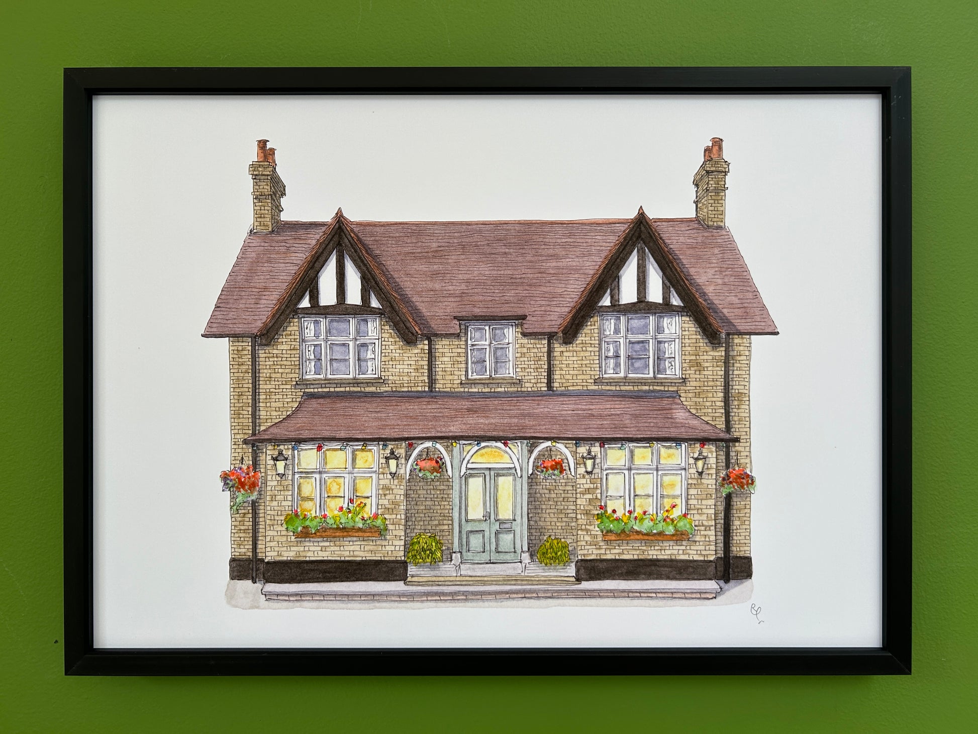 A4 print of The Crown pub in Willington near Bedford