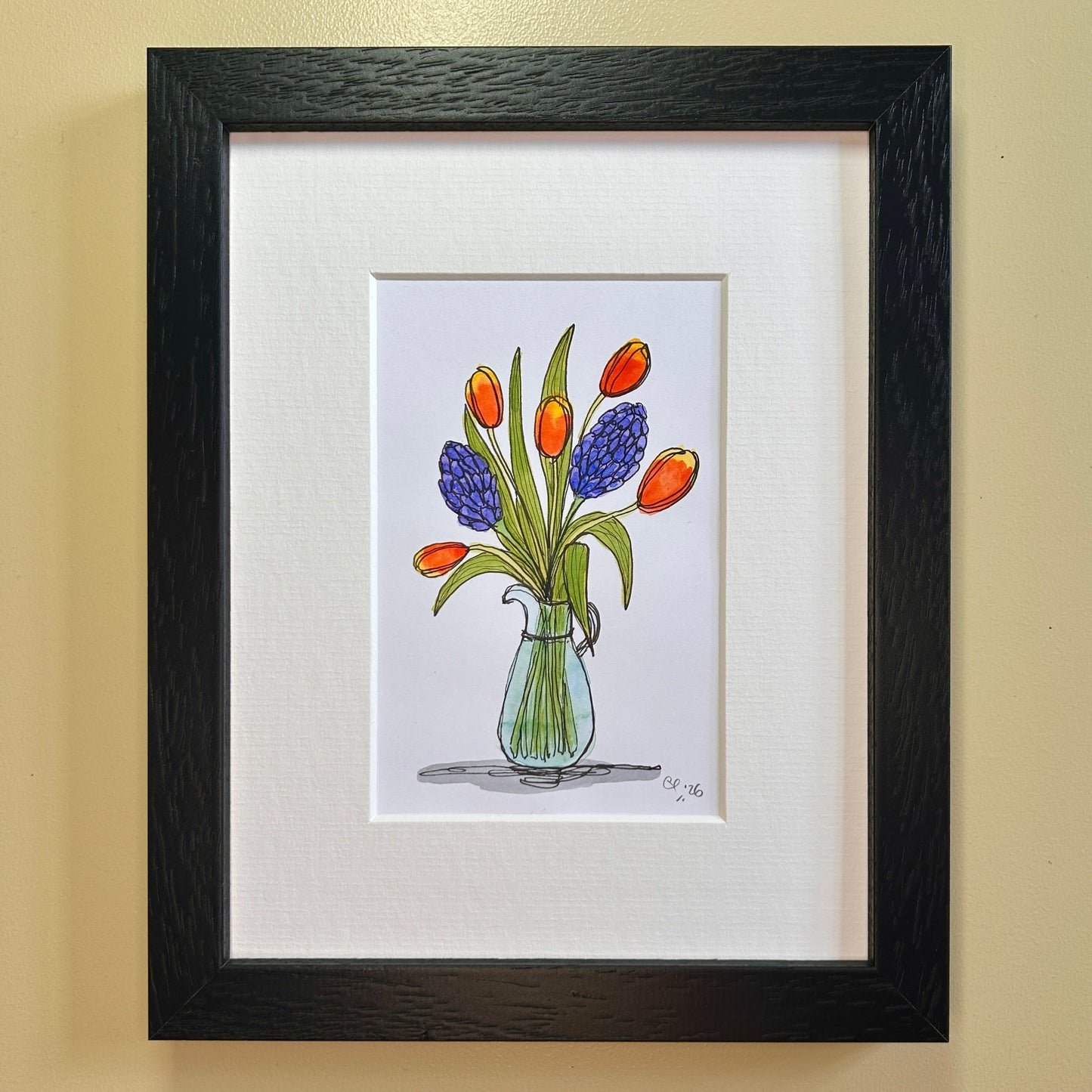 Hyacinths & Tulips in a Glass Jug | A6 mini painting