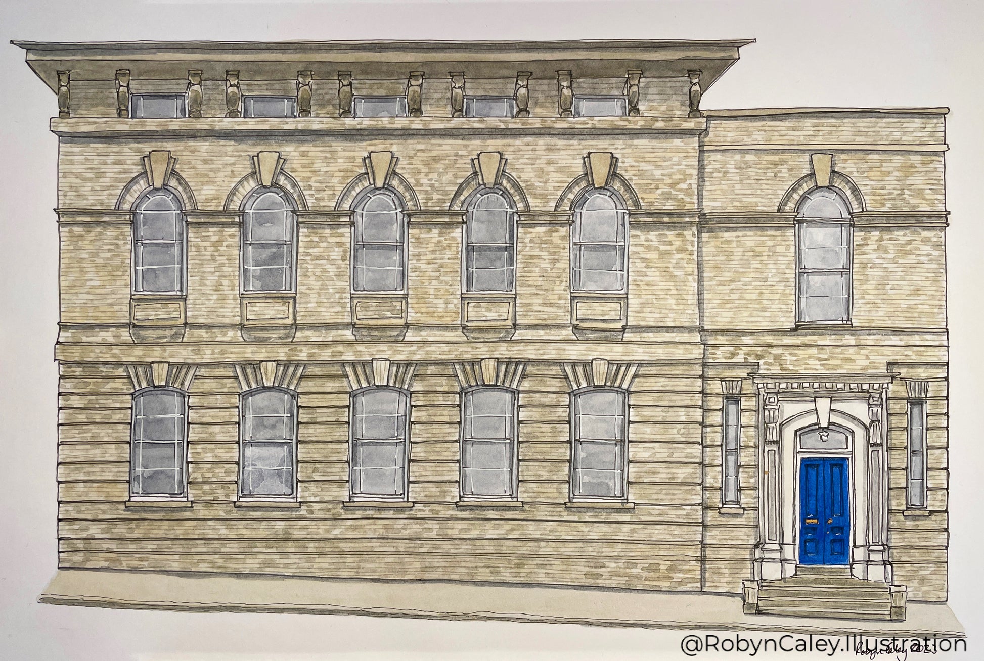 A4 house portrait painting of Ampthill Masonic Centre, a wonderful building dating back to the 1860s