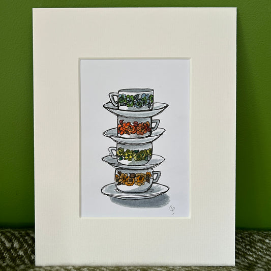 Vintage Acropal Cups & Saucers | A6 mini painting