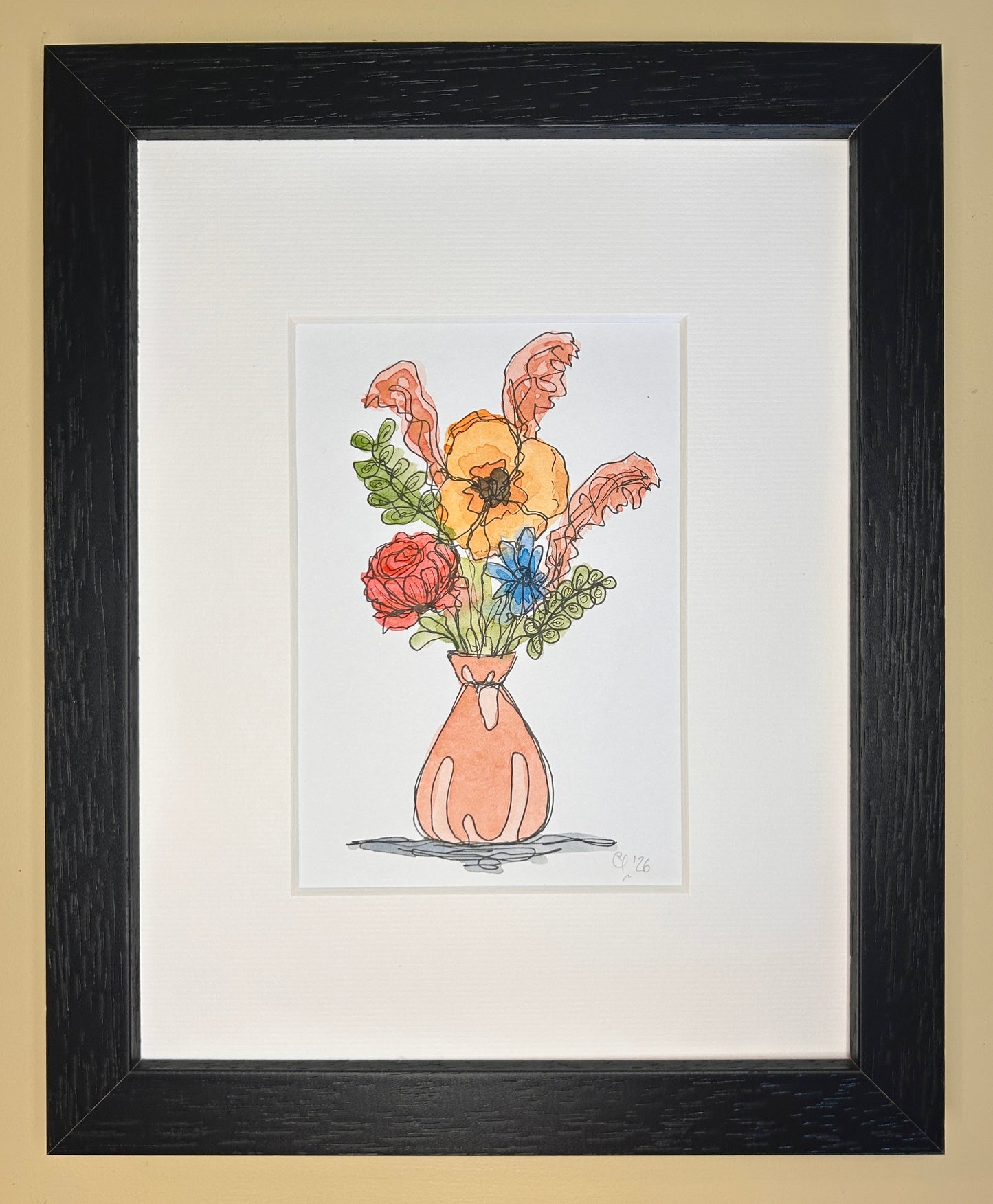 Bouquet in a Peach Vase | A6 mini painting