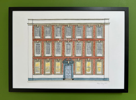 Original A4 watercolour and ink pen illustration of The White Hart, a popular wedding venue in Ampthill