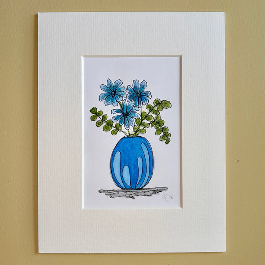 Blue Flowers in a Blue Vase | A6 mini painting