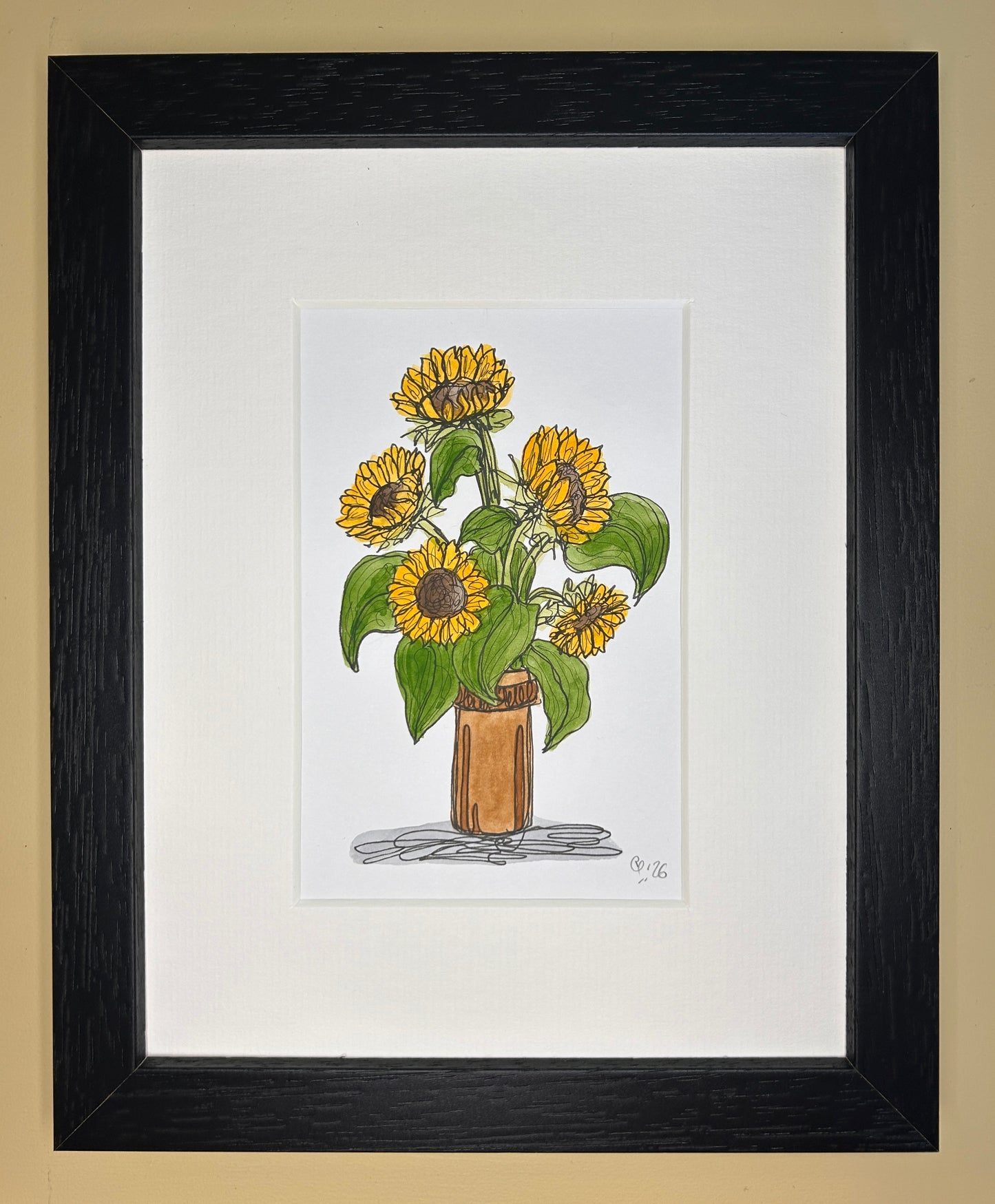Sunflowers in an Earthenware Vase | A6 mini painting