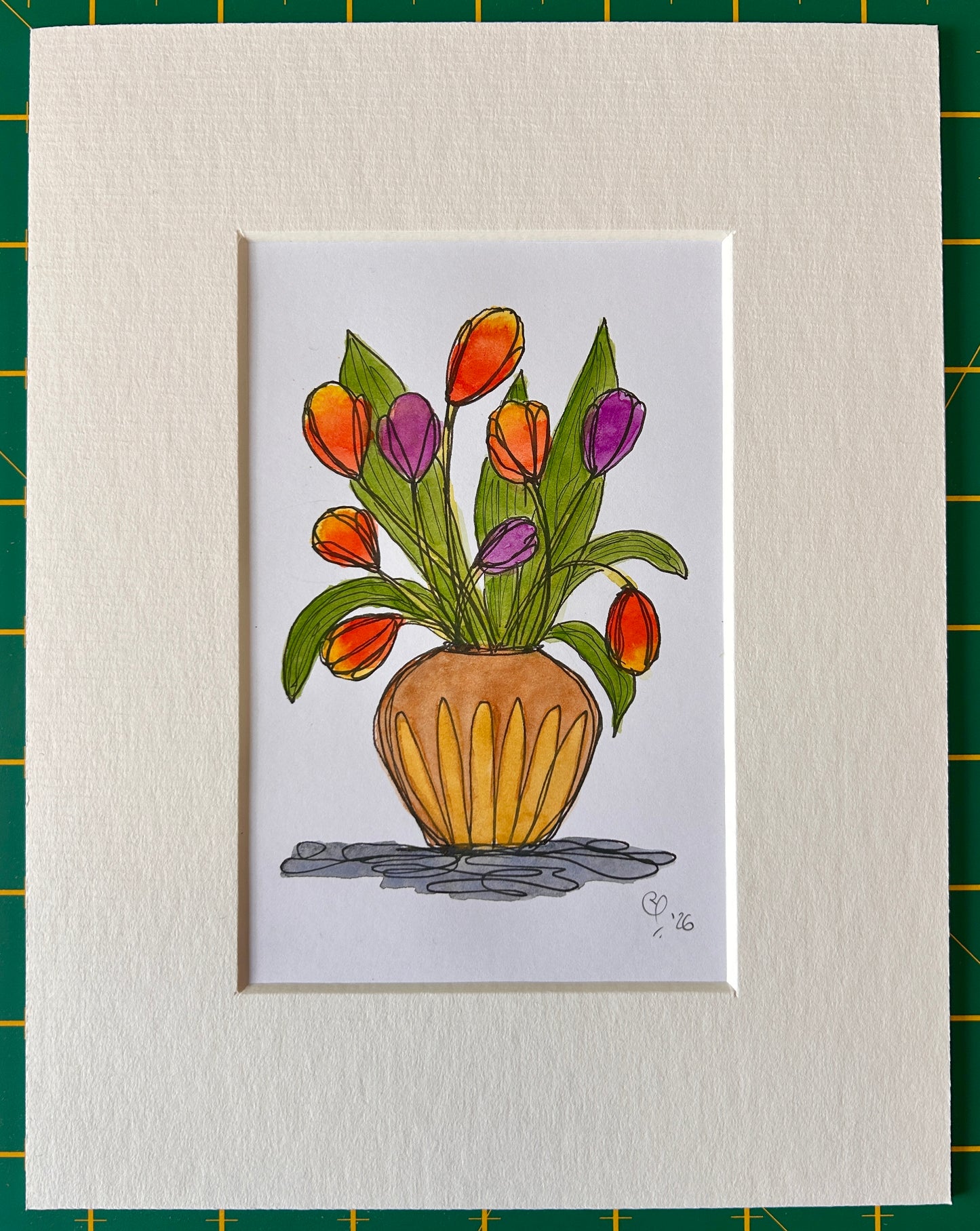 Earthenware Vase of Tulips | A6 mini painting