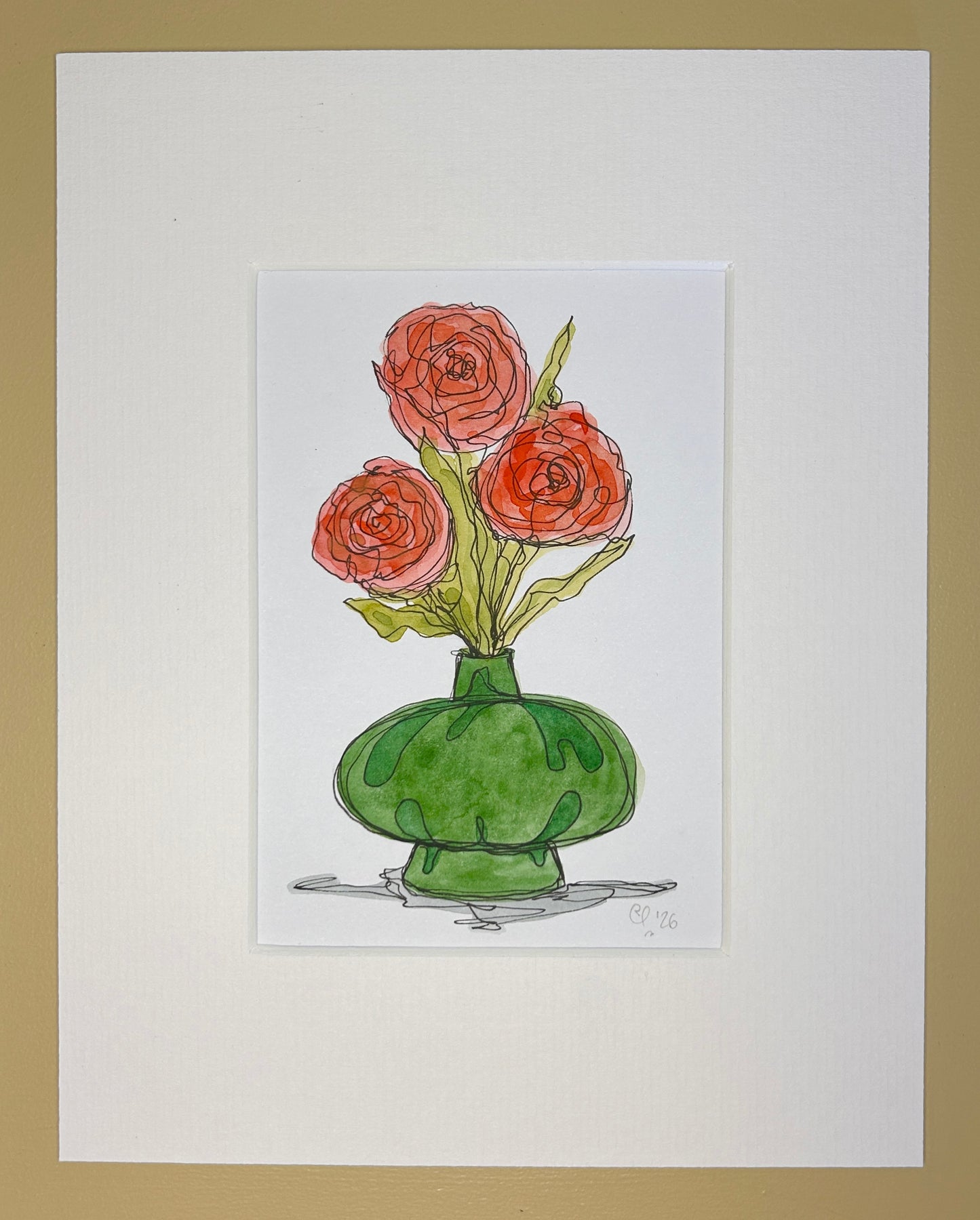 Roses in an Emerald Vase | A6 mini painting