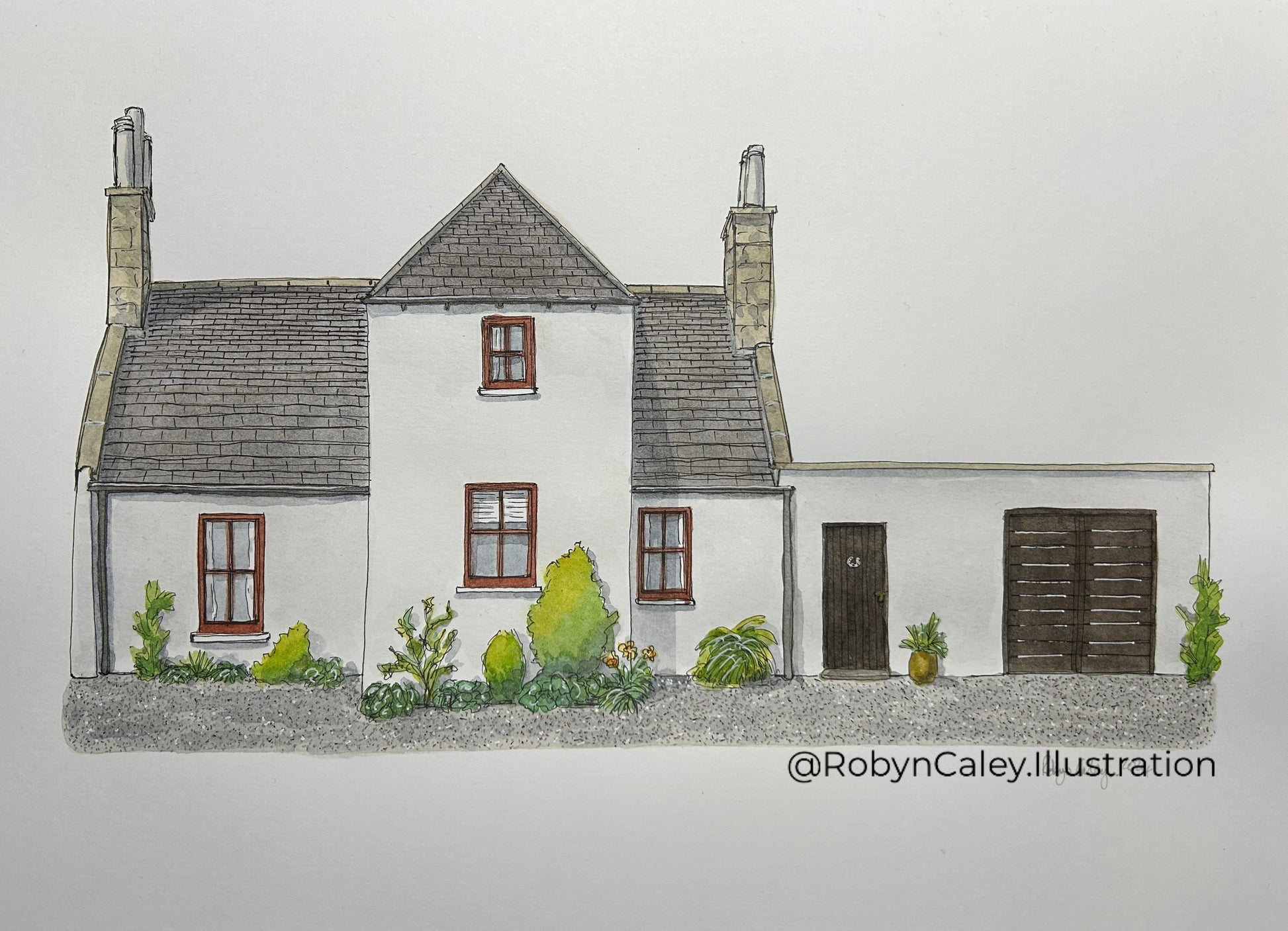 A4 house portrait painting of a beautiful whitewashed home in Inverurie