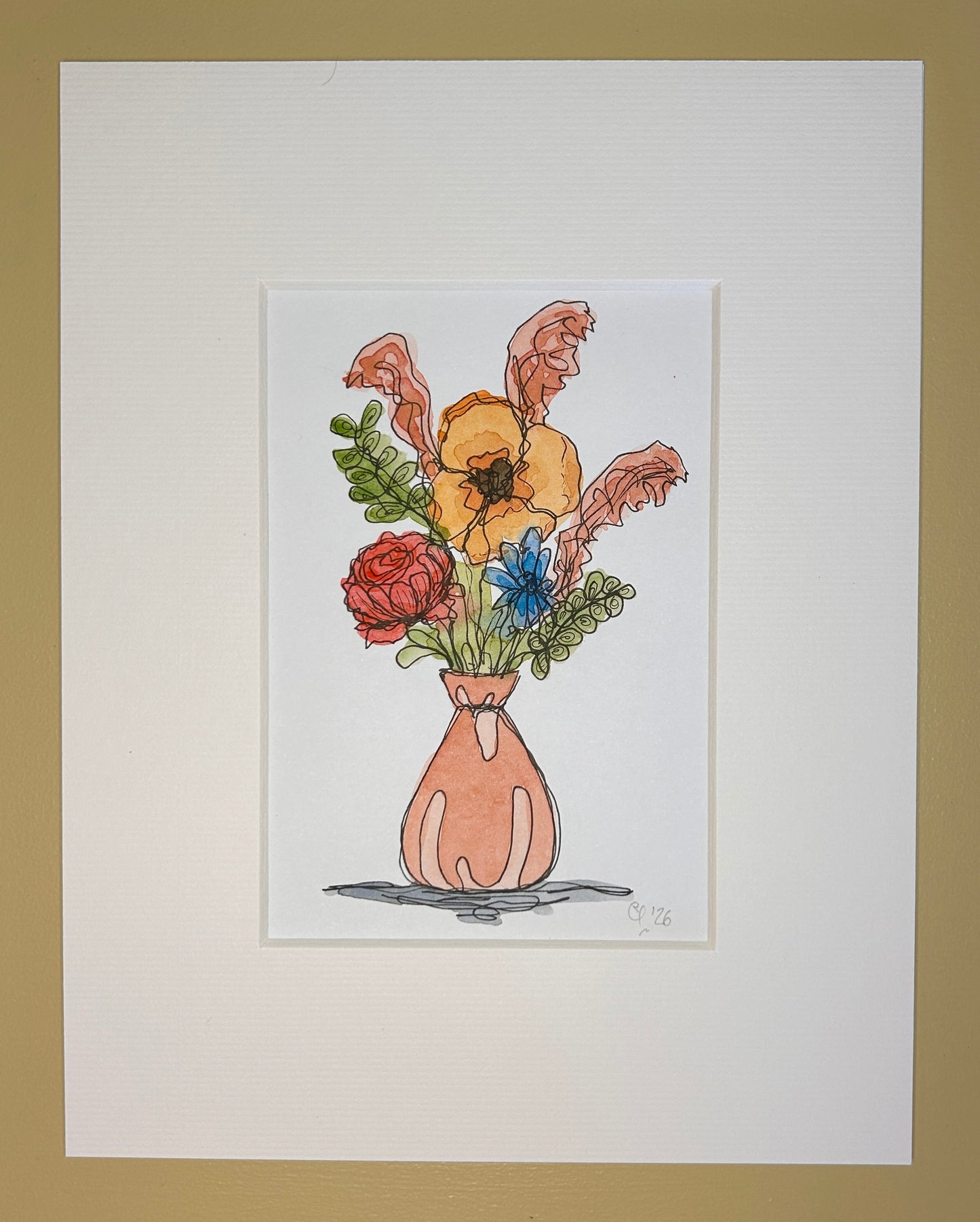 Bouquet in a Peach Vase | A6 mini painting