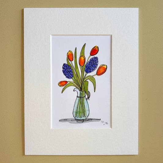 Hyacinths & Tulips in a Glass Jug | A6 mini painting